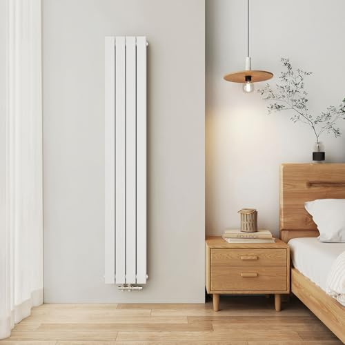 EMKE Design Heizkörper Schmal Hoch, 1800x304 mm Vertikal Flachheizkörper mit Mittelanschluss, Doppellagig Weiß Paneelheizkörper Wandheizkörper für Bad, Flur& Wohnzimmer, 1082W