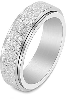 Grewod Angst Ring Edelstahl, 6MM Herren Ring Silber Spinner Ring Matt Anti Stress Ring Größe 62 (19.7)