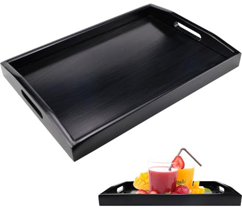 Bandeja Madera 40x28x4 cm Bandeja Desayuno Bandeja Grande Multiusos Rectangular Bandeja de Servir con Asas para Sala de Estar Cama Decorativa Cocina y Exteriores