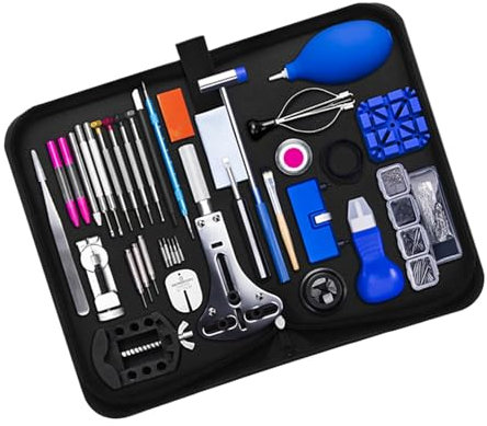 LOVIVER Uhrenreparatur-Sets, Uhrenreparaturwerkzeug, Uhrenschlüssel, Rückwandentferner für Uhrmacher, Sammler, mit Tragetasche, Uhrenreparaturkoffer