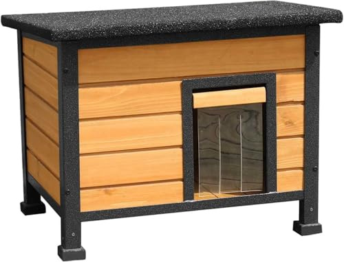 Akinerri Wooden Cat House Weatherproof Cat House for Indoor Outside Cats Small Dogs in Winter,Wooden Cat Shelter with with All-Around Iron Frame, Suitable for Dog/Rabbit and Other Small Animals