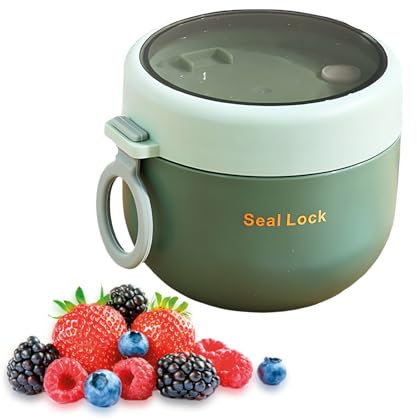 Qixuer Taza de cereales para llevar, 600 ml, taza de yogur para llevar con cuchara, ensaladas a prueba de fugas cereales para cada desayuno, almuerzo (verde)