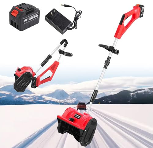 JJENXYYDS Souffleuse à Neige électrique Portable et Pelle - 21 V/4,0 Ah - Chasse-Neige sans Fil - avec poignée réglable - Souffleuse à Neige électrique pour Le déneigement des allées,Red-1Battery