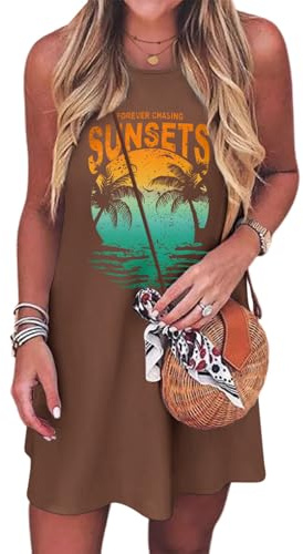 Voqeen Femme Robes Été Fluide T-Shirt Robe de Plage sans Manches Chic et Elegant Col en Rond Summer Dress for Women Cotton Robes Mi Longue Respirant