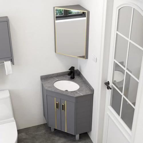 HXYhydrypd Muebles de Baño con Lavabo y Espejo, Mueble Baño con Lavabo, Juego de Lavabo de Pie para Baño para Espacios Pequeños