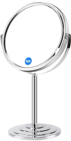 KOOSREEL Magnifying Makeup Mirror with 10X / 1X Magnification, Double Sided Vanity Tabletop Mirror & Travel Mirrors with 360° Rotation for Dressing Table, Desk, Bathroom, Bedroom - 8 Inch