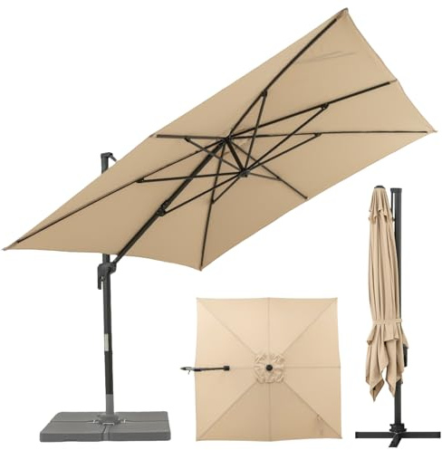 RELAX4LIFE Parasol Déporté Rectangulaire 3x3 M, Parasol de Jardin Extérieur nclinable et Rotative 360° par Pédale avec 8 Baleines Base Croisée, Résistant aux Intempéries pour Plage Jardin Patio Café