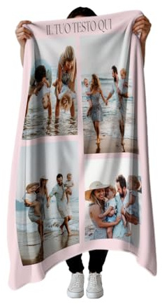 PICANOVA Personalisierte Kuscheldecke mit Foto - Personalisierte Fotodecke 150x100 cm - Kuscheldecke mit Ihrem Bild - Rosa Fotodecke selbst gestalten mit 4 Fotos