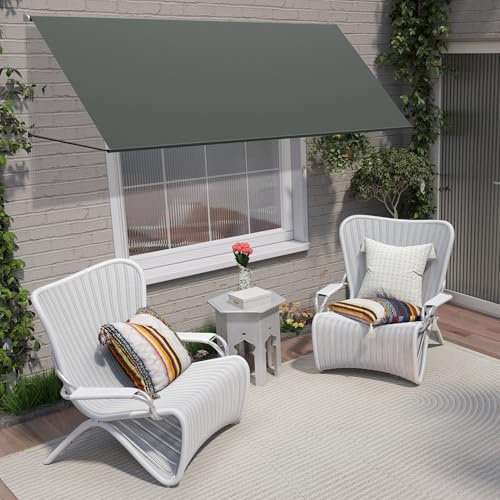 Aufun Toldo con Brazo de Caída Extensible Protector Solar, Toldo Enrollable para Ventanas, Toldo para Balcón con Cuerda y Varilla de Soporte de Aluminio para Terraza, Balcón, Jardín, Antracita