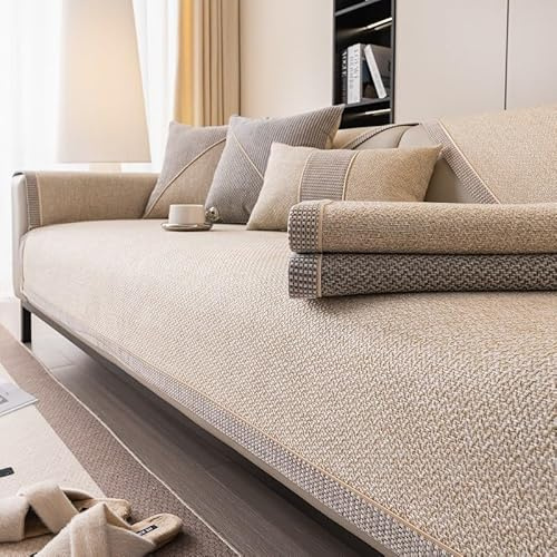 Sofa Überzug rutschfest Sofaschoner Gewebte Baumwolle und Leinen 1/2/3/4 Sitzer Couch Überzug Sofaüberwürfe für U Form L Form Sektionssofa(Beige,110 x 180 cm)