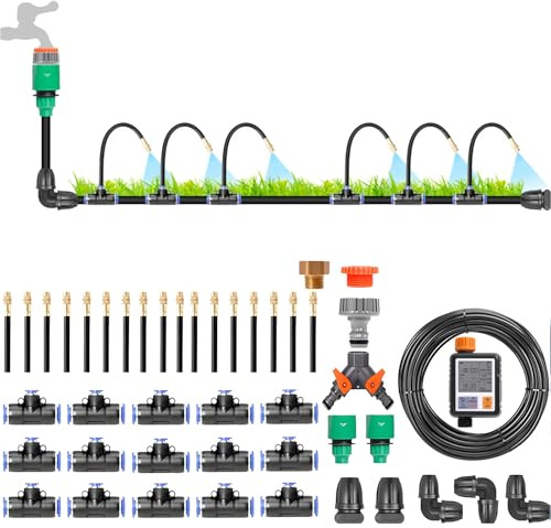ZHLINGQ Garden Watering System for Raised Beds, 360° Curved Garden Automatic Irrigation System, With Adjustable Nozzle Copper Sprayer and Smart Timer, For Garden Yard Lawn,40m/131.2ft-WithTimer