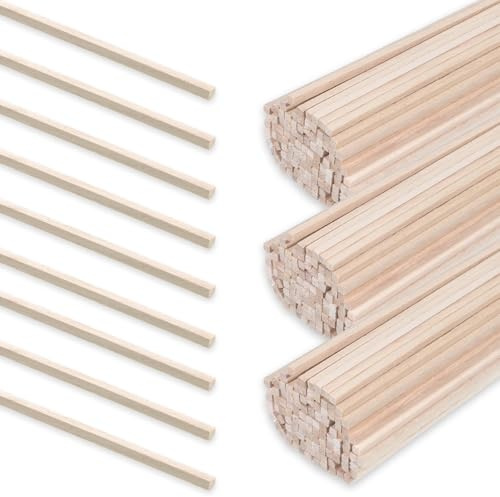 Bewudy 100 Stück Zuckerwatte Stäbe, 3mm x 30cm Eckig Zuckerwattestäbe Zuckerwatte Holzstäbe Zuckerwattestäbchen Zuckerwatten Stäbe Vierkant Für DIY Kunstprojekte Holzarbeiten