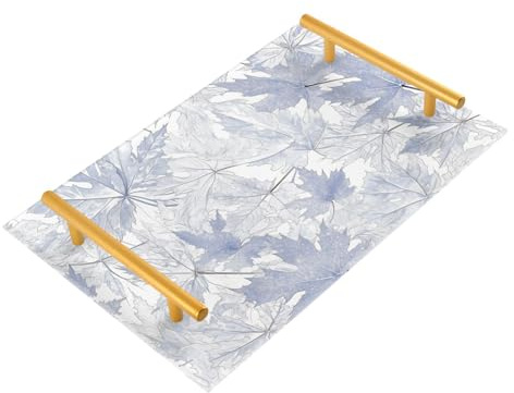 Bandeja rectangular decorativa de hoja de arce plateada con asas, bandeja de servir para joyas, perfumes, para servir charola para comida