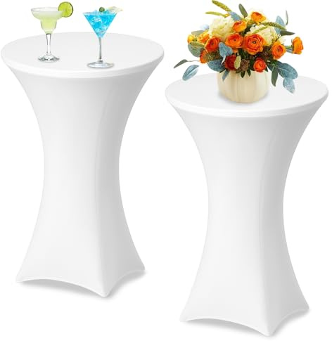Stretch Stehtisch Hussen, 2 Stück Stehtischhussen Stuhlhussen Weiß Hussen für Stehtische, Stretch Husse für Bistrotische Elegante Verstärkung im Fußbereich, Bar Hochzeit Cocktail Party (80×110 CM)