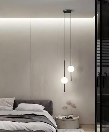 AstrizLamp LED Lámpara Esférica Colgante Moderna Minimalista Lámpara Suspendida 58cm Negro Metal Luminaria Acrílico Iluminación 8W Creativas Decoraciones Luz Colgante para dormitorio Salón 2 luce