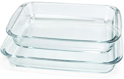 ROYEUXT 2 Stück Auflaufform Glas 2,2L + 1,6 L, Große Lasagne-Auflaufform | 34.5 x 20.3 x 5.2 cm + 29.5 x 17 x 5.2 cm, Tiramisu-Dessertteller, Gerichte für die Zubereitung von Mahlzeiten