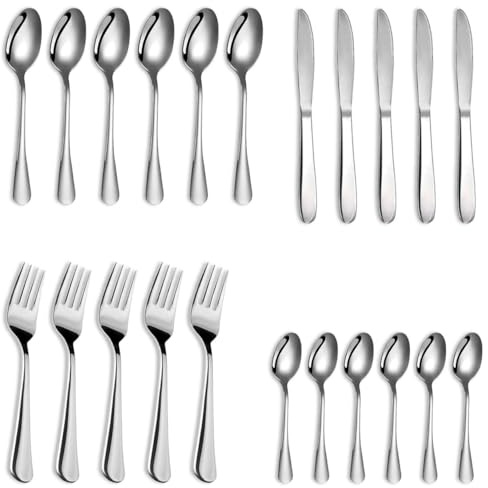 AEX Cutlery Set Stainless Steel Flatware Set Camping Cutlery Set - Mirror Polished Silverware with Spoon Knife and Fork Dishwasher Safe 22 Pieces
