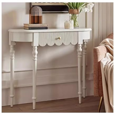 YPIOUREN Tavolo Consolle Stretto Con Cassetti,Consolle A Mezzaluna In Legno, Tavolo Da Divano Vintage Elegante E Tradizionale, Facile Da Montare, For Soggiorno, Ingresso(White,90 * 30 * 85CM)