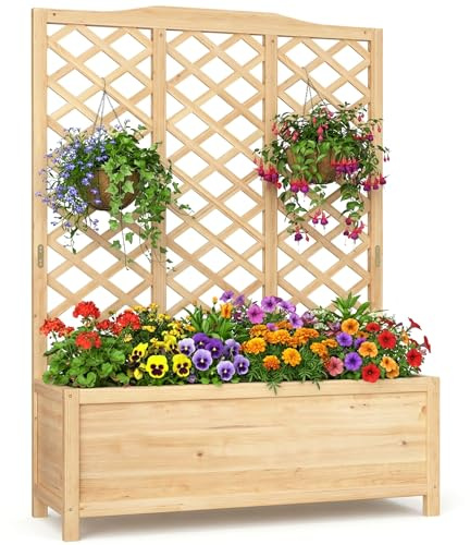 Blumenkasten mit Rankgitter - 112x40x150cm Pflanzkübel für Kletterpflanzen - Pflanzkasten mit Spalier Liner & Entwässerung - Hochbeet Blumenkübel für Garten Balkon