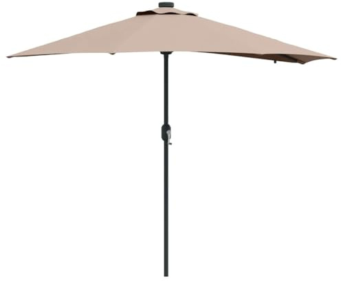 Xhnifbn Parasol de jardin taupe - 294 x 150 x 223 cm - En polyester et acier - Avec éclairage solaire LED - Design moderne - Pliable et durable - Pour balcon, terrasse et jardin