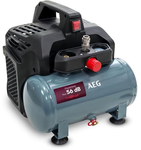 AEG KL6 Compresor de aire comprimido silencioso y potente para taller, hogar, ocio, versátil, libre de mantenimiento, libre de aceite, 56 dB, potencia del motor 1,5 CV, tanque 6 L, 8 bar, 206 l/min
