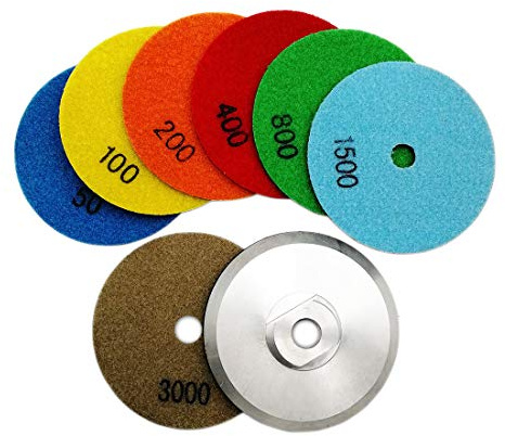 SHDIATOOL Dry Diamond Polishing Pads 100mm Mixed Grit (50-3000) for Marble | Stone Polishing Pads Set with M14 Aluminum Backing Pad / Adapter for Granite Marble 4 Inch