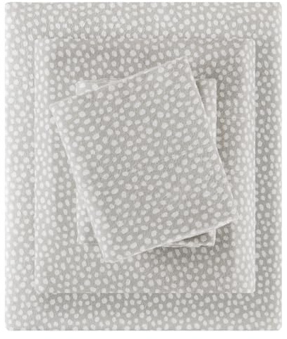 Sleep Philosophy True North - Sábanas de Franela tamaño Queen, acogedoras, 100% algodón, ultrasuaves, Bonitas, Juego de Ropa de Cama cálido con temática novedosa para Clima frío, Lunares Grises, 4