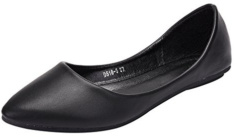 ANUFER Mujer Bailarina Dedo del Pie Puntiagudo Cuero de Microfibra Ponerse Plano Bombas de Vestir Zapatos Negro SN020536 EU37