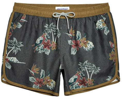 maamgic Mens Short 80s 90s Vintage Swim Trunks with Mesh Lining Quick Dry Bathing Suit Board Shorts Floral Dark Gray Medium