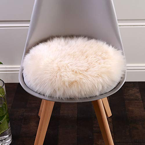 HC&WT Rundes Schaffell Sitzkissen, Luxuriöses Fell Stuhlkissen Superweicher Autositzüberzug rutschfeste Naturwollteppiche Schreibtisch Stuhlhocker Kissen (Beige,Durchmesser 40 cm)