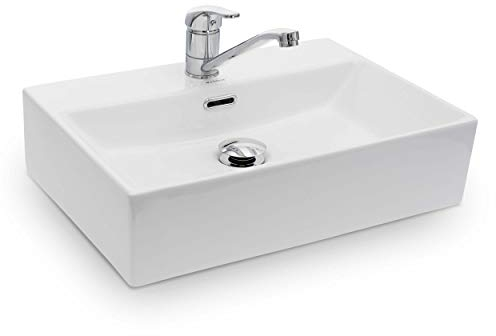 VILSTEIN® Keramik Waschbecken Eckig [51x36x13CM] - Hänge - & Aufsatzwaschbecken Eckig für Badezimmer & Gäste WC - Waschbecken Aufsatz - Handwaschbecken für Waschtisch - Bathroom Sink (Weiß)