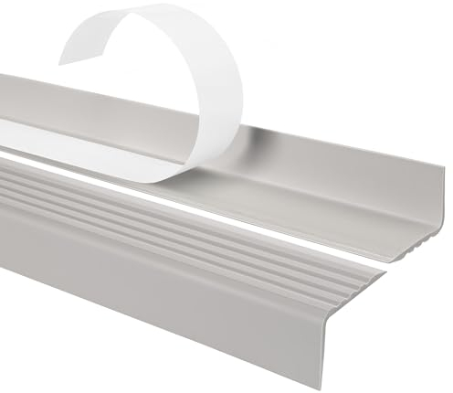 Quest Treppenkantenprofil Selbstklebend 40x25mm – Antirutsch Treppenkantenschutz aus Kunststoff PVC – Hellgrau, 90cm