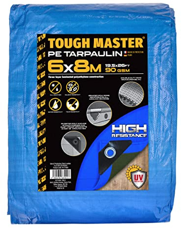TOUGH MASTER 7 Sizes Heavy Duty Tarpaulin Waterproof Cover Tarp Ground Sheet (Blue/Green, 6 X 8M)
