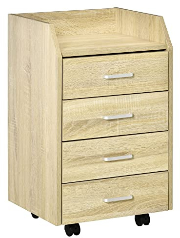 Vinsetto Caisson de bureau rangement sur roulettes 4 tiroirs coulissants MDF et panneaux de particules dim. 40L x 36l x 65H cm bois naturel