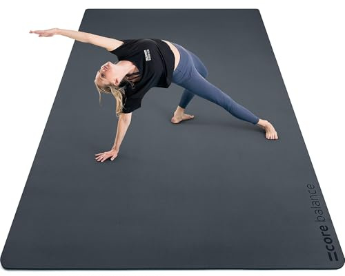 Core Balance Extra Large Yoga Mat 6mm Non Slip TPE Foam with Travel Strap L183cm x W116cm (Black)