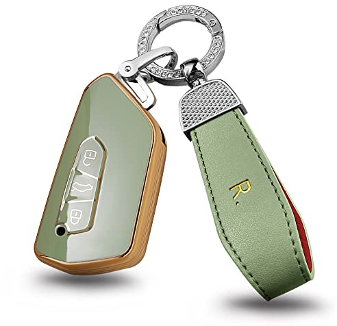 ontto Autoschlüssel Hülle Cover Passt für VW Golf 8 R ID.4 Atlas Multivan T7 Seat Leon MK4 Skoda Octavia A8 Enyaq 4 2020-2022 Schlüsselanhänger TPU Schlüsselbox Schlüsselhülle Schlüsseletui-Grün R