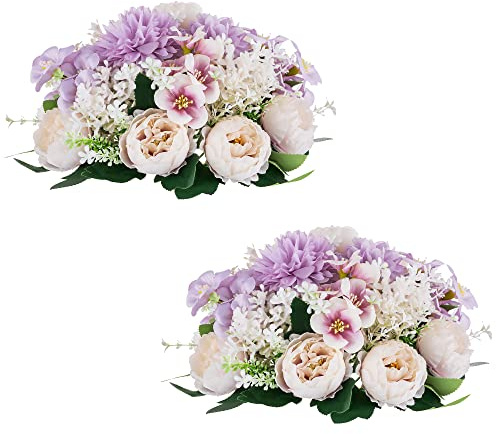 Inweder Fleur Artificielle pour Centres de Table de Mariage - 2 Pièces Fleurs Artificielles Violet Pivoine en Soie avec Base en Plastique Boules de Fleurs pour Fête Anniversaire Décoration Maison