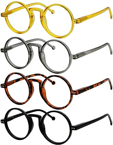 Eyekepper 4er-Pack Übergroße Rund Lesebrille für Herren Damen Vintage Lesehilfe mit Federscharniere +1.75