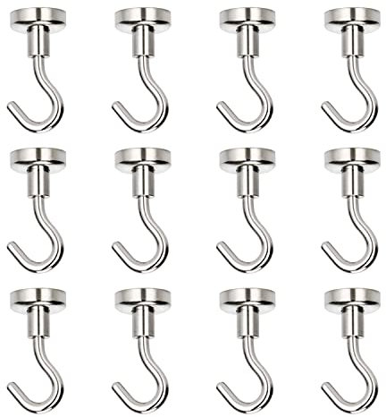 LSYYSL 12 Pack Round Neodymium Magnet Hooks, 8kg Load-Bearing Magnetic Hooks, Small Hanging Bracket for Cruising, for Garage, Refrigerator, Kitchen, Bathroom, Ceiling