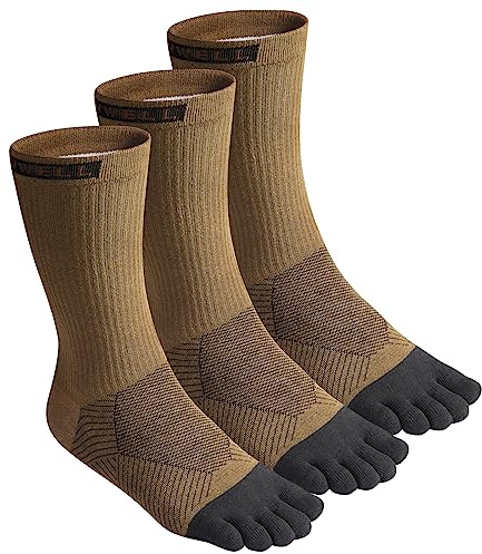 VWELL Calcetines deportivos de algodón para correr con cinco dedos, 3 pares, talla 7-11, Marrón (3 Pares), 7-11