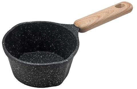 perfk Casserole à Lait Casserole à Beurre Manche en Bois Léger Lait Bouillant Pot à Lait Revêtement Antiadhésif pour Cuisinière à RV Voyage Cuisinière à, noir