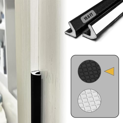 YZGJM Door Frame Adhesive Weather Stripping Seal Strip PU Foam, PE Cover, Groove Slot Installation for Large Gap, Sound Heat Insulation, Dust Water Moisture Prevention (19.6ft, Black Adhesive)