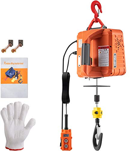 VEVOR Paranco Elettrico Portatile Carico max. circa 498,95 kg, Verricello Elettrico di Sollevamento 1500W Altezza max. di Sollevamento 7m Velocità 4m/min per Garage Officina Controllo Funzione 2-in-1