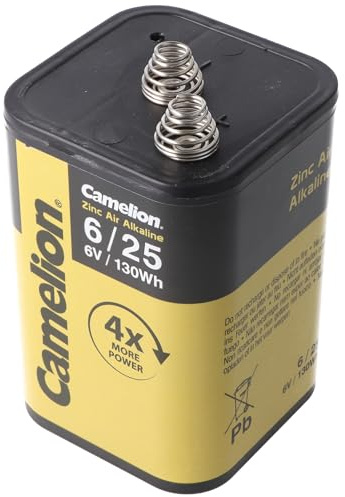 Arcas Pile alcaline Zinc Air 4LR25 6 V, 25 Ah, 130 Wh, avec jusqu'à 4 fois plus de puissance que la norme 4R25