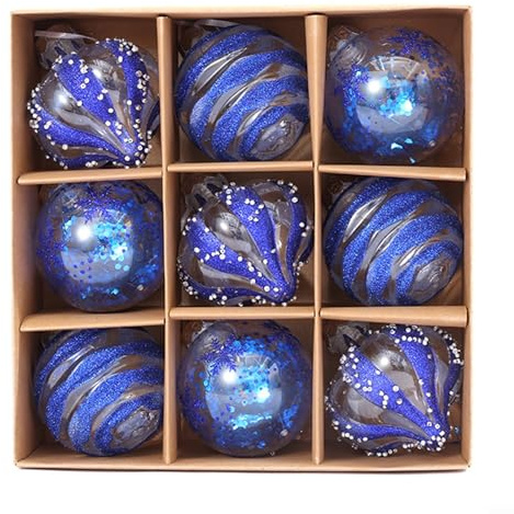 9-teiliges Set Weihnachtskugeln Leuchtende Weihnachtsbaum-Ornamente in Blau, Rot, Gold und mehr Packung mit 9 (Blau)