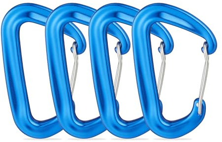 Relaxdays Karabiner Aluminium 4er Set, Outdoor, Schwerlast Karabinerhaken 1700 kg, Rucksack, Schlüssel, Hängematte, blau