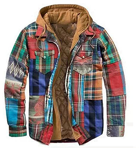 Generisch Holzfällerhemd Herren, Kariert Hemdjacke Übergangsjacke Herren Mit Kapuze Jacken Hemd Schwarz Männer Rot Kariertes Kaputze Fleece Karo Hemden Gefüttert Steppfutter (3XL, Blue)