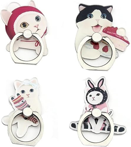 JCSMARTEC Lot de 4 Anneaux de Support pour téléphone, Patte de Chat, Empreinte d'animal, Rotation à 360°, Universel pour Bague de Doigt, Support de poignée pour téléphones Portables