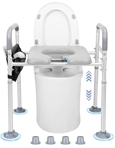 Takuyada Verstellbarer erhöhter Toilettensitz mit Griffen, erhöhter Toilettensitzerhöhung, gepolsterter Handicap-Toilettensitz mit Aufbewahrungstasche, Toilettensitzerhöhungen für Senioren, Schwangere