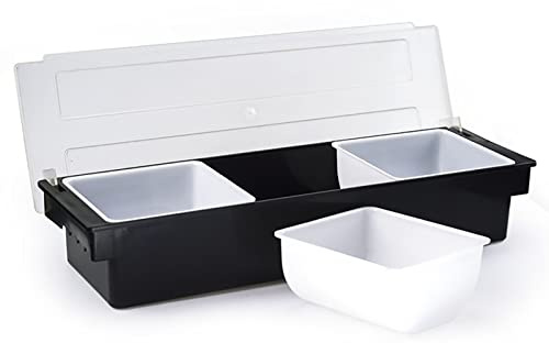 Queeucaer Contenedor de ingredientes, recipiente para guarnición, cóctel, barra y caja de frutas, 3 rejillas, bandeja de barbacoa y tapa ABS, caja de ingredientes, tapa transparente, recipiente de